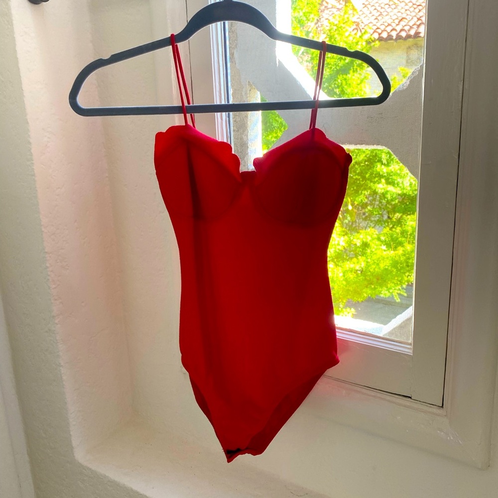 Red scalloped bodysuit